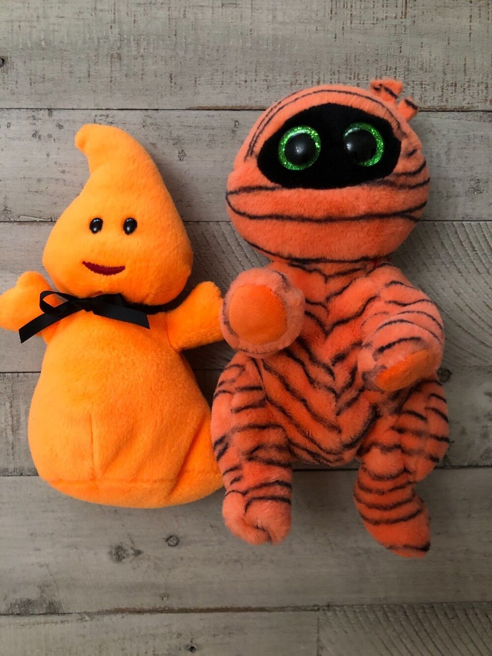Ty Beanie Bellies Hocus Pocus & Haunt Plush Stuffed Orange Mummy Ghost 6" no tag